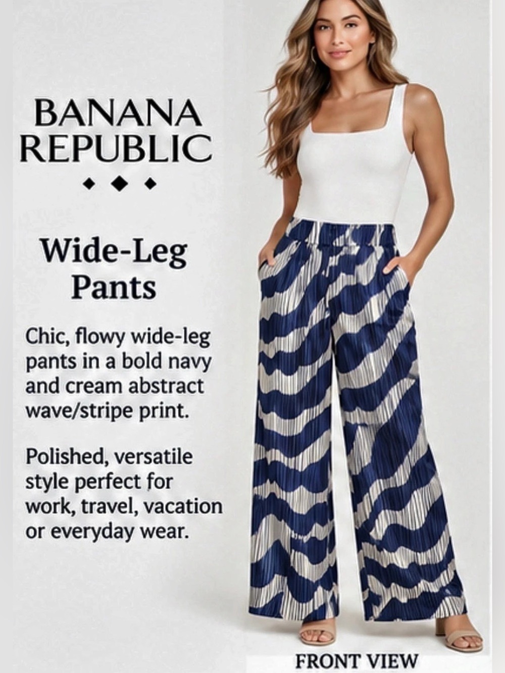 Banana Republic Satin Wide Leg Pants Size 0 Blue Cream Abstract Print